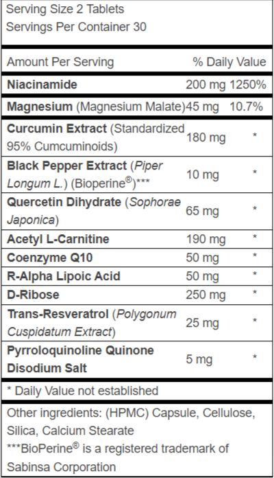 Advanced-Mitochondrial-Formula-Supplement facts