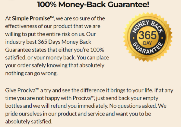 Prociva Money Back Gurantee