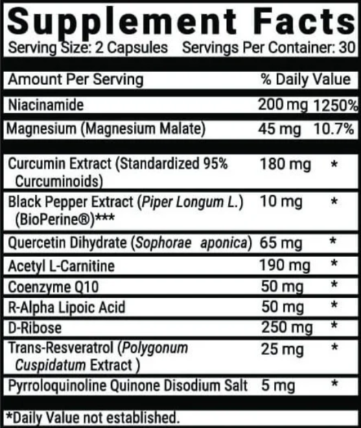 Advanced Mitochondrial Formula Supplement Facts