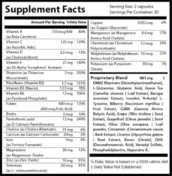 Memory Lift Supplement Facts