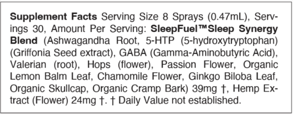 SleepFuel Spray Supplement fact