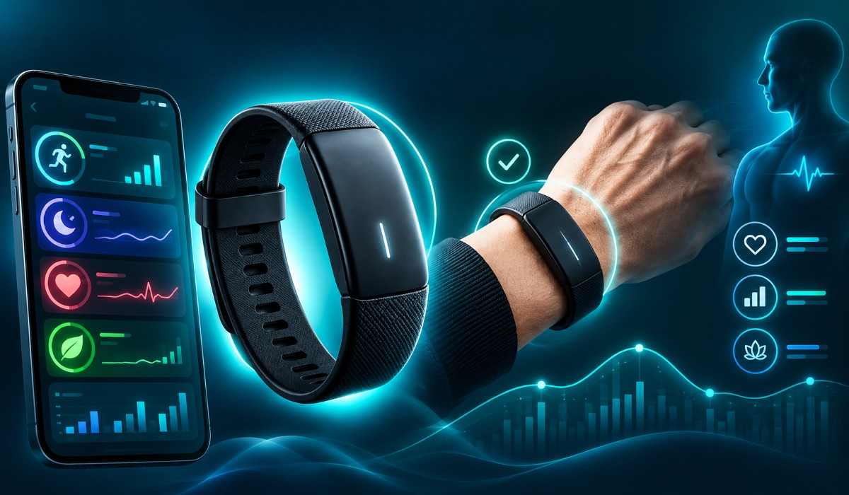 Futuristic Fitness Tracker Analytics Scene